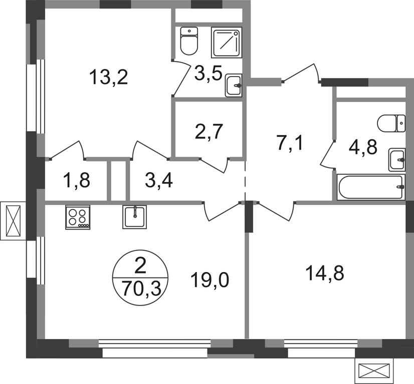 2-BD Apartment Sale, 70.3 sq. m. at Rezidentsii Skolkovo, Kashtanovaya ulitsa, 1, rabochiy posyolok Zarechye, Odintsovskiy City District, Moscow Region, Russia #1