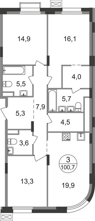 3-BD Apartment Sale, 100.7平方米 at Rezidentsii Skolkovo, Kashtanovaya ulitsa, 1, rabochiy posyolok Zarechye, Odintsovskiy City District, Moscow Region, Russia #1