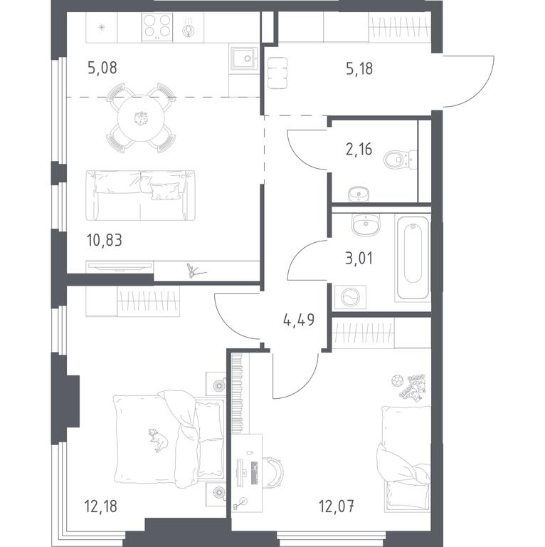 1-BD Apartment Sale, 55 sq. m. at Prigorod Lesnoe, Molodyozhny bulvar, 6, derevnya Misaylovo, Leninskiy City District, Moscow Region, Russia #2