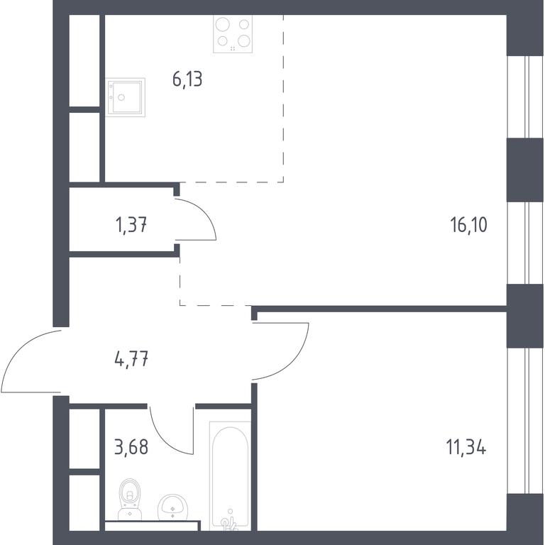 Apartment Sale, 43.39 sq. m. at Novograd Pavlino, Kosinskoye shosse, 2, Novoye Pavlino Microdistrict, Balashikha, Moscow Region, Russia #1