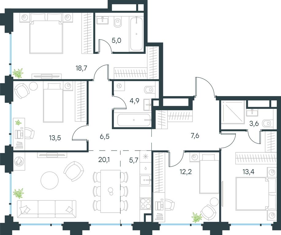 4-BD Apartment Sale, 111.2平方米 at Level Baumanskaya, Bolshaya Pochtovaya Street, 18, Moscow, Russia #1