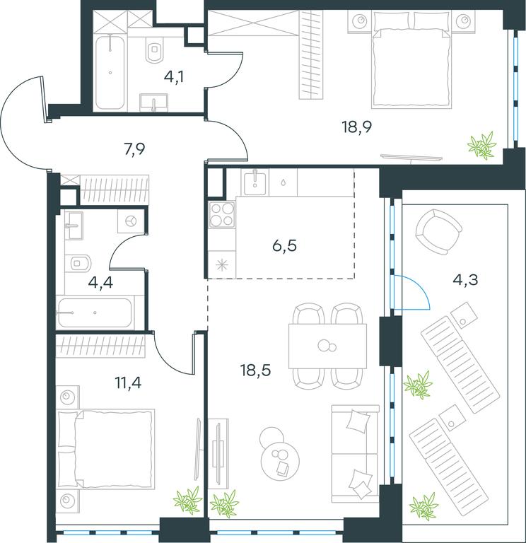2-BD Apartment Sale, 76平方米 at Level Yzhnoportovaya, Yuzhnoportovaya Street, 28Ас17, Moscow, Russia #2 2-BD Apartment Sale, 76平方米 at Level Yzhnoportovaya, Yuzhnoportovaya Street, 28Ас17, Moscow, Russia #2