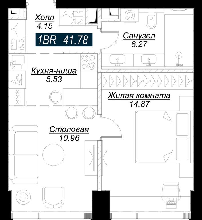 1-BD Apartment Sale, 42.07平方米 at Mod, 4th Maryinoy Roschi Street, 12с9, Moscow, Russia #1