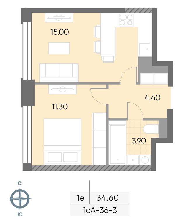 1-BD Apartment Sale, 34.6 sq. m. at Wave, Borisovskye Prudy Street, 1Б, Moscow, Russia #2 1-BD Apartment Sale, 34.6 sq. m. at Wave, Borisovskye Prudy Street, 1Б, Moscow, Russia #2
