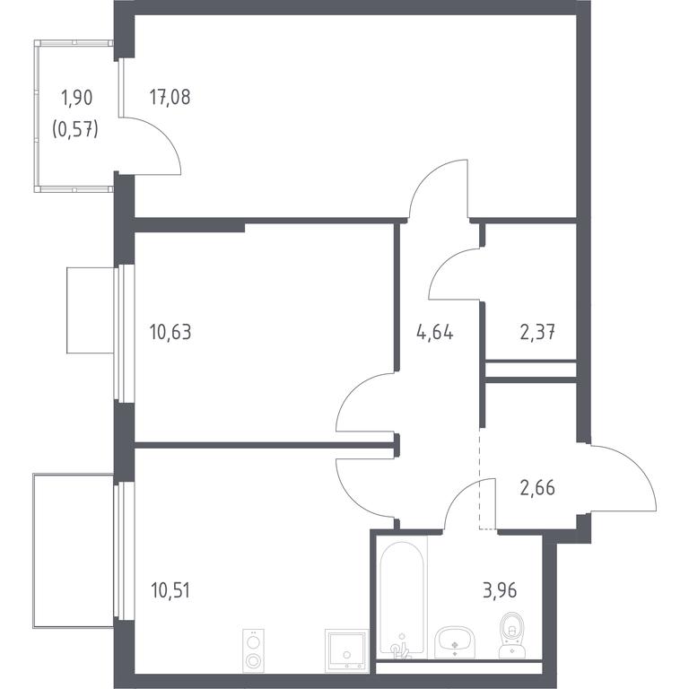 1-BD Apartment Sale, 52.42平方米 at Gorki Park, Shkolnaya ulitsa, 2, derevnya Korobovo, Leninskiy City District, Moscow Region, Russia #1