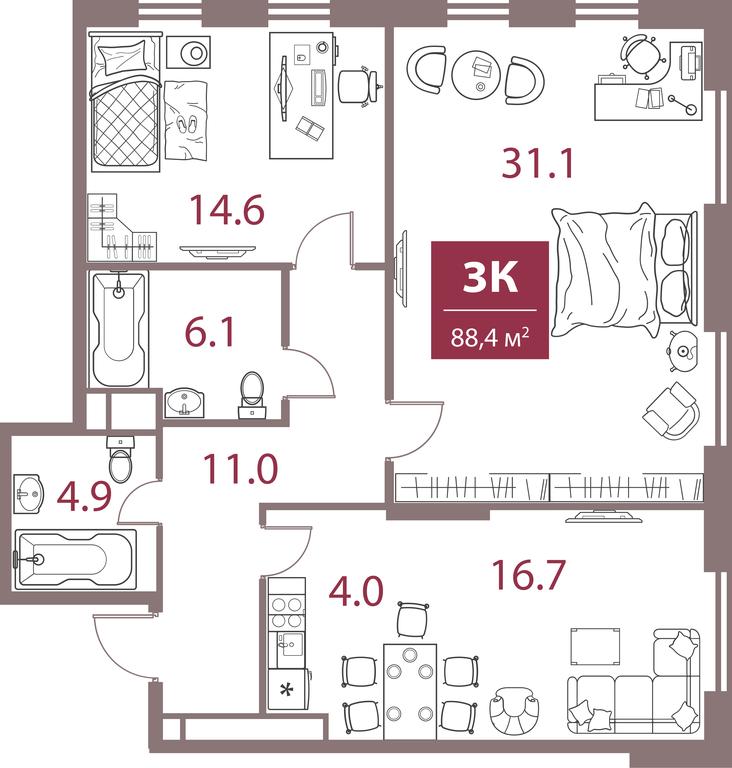 2-BD Apartment Sale, 88.4 sq. m. at Legacy, Michurinsky Avenue, 30А, Moscow, Russia #1 2-BD Apartment Sale, 88.4 sq. m. at Legacy, Michurinsky Avenue, 30А, Moscow, Russia #1