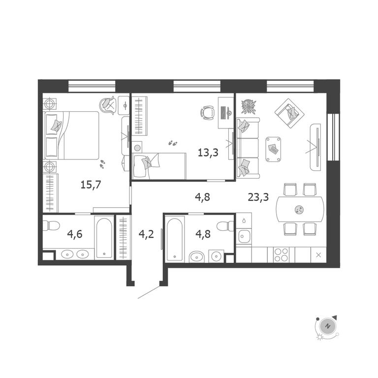 2-BD Apartment Sale, 70.7 sq. m. at Shagal, Автозаводская улица, 23, Москва, Россия #1 2-BD Apartment Sale, 70.7 sq. m. at Shagal, Автозаводская улица, 23, Москва, Россия #1