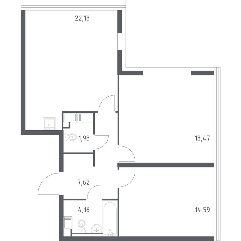 1-BD Apartment Sale, 69平方米 at MirrorZdanie, Oktyabrskaya Street, 98, Moscow, Russia #1