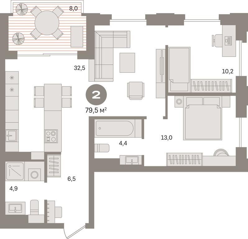 2-BD Apartment Sale, 80.4平方米 at Kvartal «MONS», Ogorodny Drive, Moscow, Russia #1