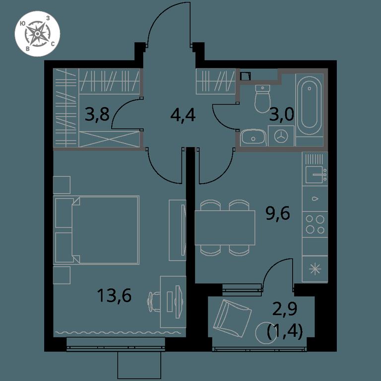 1-BD Apartment Sale, 35.8 sq. m. at Pervy Donskoj, zhiloy mikrorayon Sapronovo, derevnya Sapronovo, Leninskiy City District, Moscow Region, Russia #1