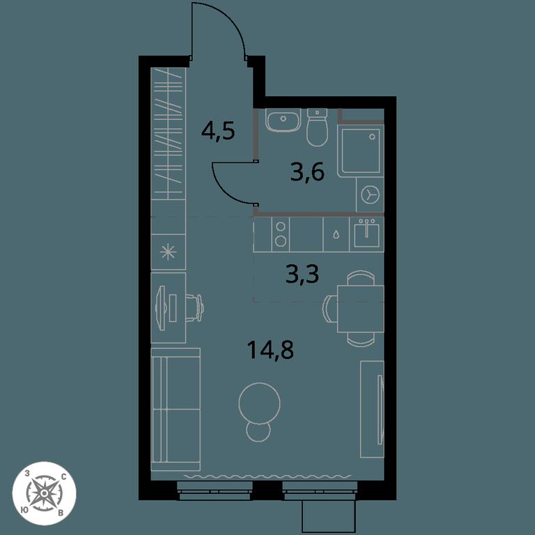 Apartment Sale, 26.2 sq. m. at Pervy Donskoj, zhiloy mikrorayon Sapronovo, derevnya Sapronovo, Leninskiy City District, Moscow Region, Russia #1 Apartment Sale, 26.2 sq. m. at Pervy Donskoj, zhiloy mikrorayon Sapronovo, derevnya Sapronovo, Leninskiy City District, Moscow Region, Russia #1