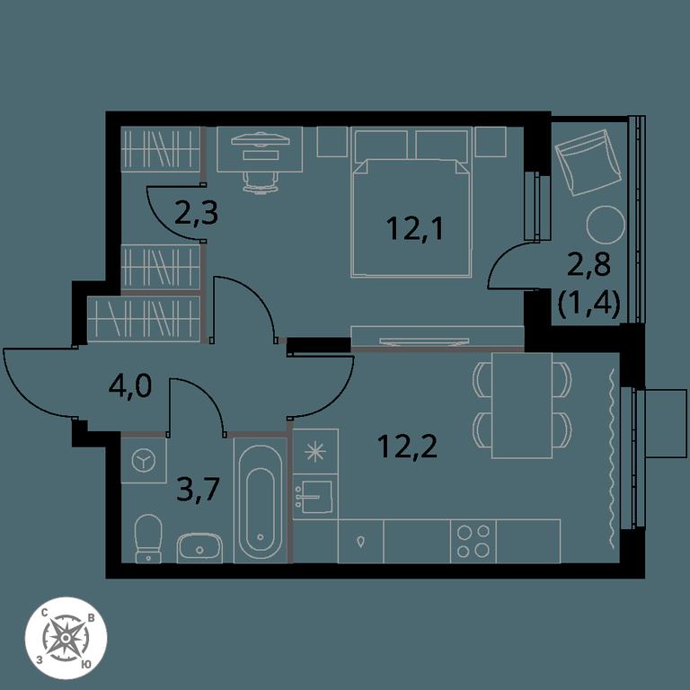 1-BD Apartment Sale, 35.7 sq. m. at Pervy Donskoj, zhiloy mikrorayon Sapronovo, derevnya Sapronovo, Leninskiy City District, Moscow Region, Russia #1