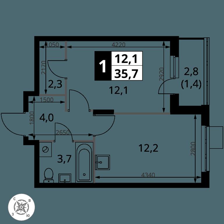 1-BD Apartment Sale, 35.7 sq. m. at Pervy Donskoj, zhiloy mikrorayon Sapronovo, derevnya Sapronovo, Leninskiy City District, Moscow Region, Russia #2