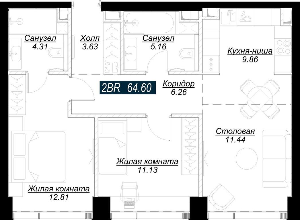 2-BD Apartment Sale, 65.5平方米 at Mod, 4th Maryinoy Roschi Street, 12с9, Moscow, Russia #1 2-BD Apartment Sale, 65.5平方米 at Mod, 4th Maryinoy Roschi Street, 12с9, Moscow, Russia #1