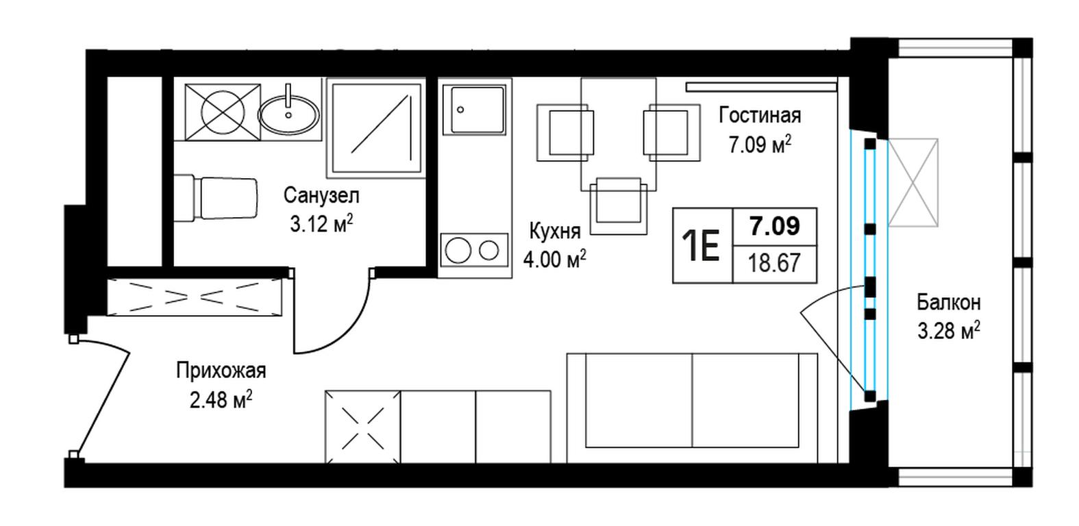 Apartment Sale, 18.9 sq. m. at Eko Vidnoe 2.0, kvartal Tsentralny, 1, Kupelinka Subdistrict, derevnya Sapronovo, Leninskiy City District, Moscow Region, Russia #1