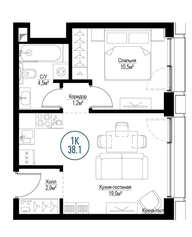 1-BD Apartment Sale, 37.7 sq. m. at Metropoliya, Volgogradsky Avenue, 32/3к1, Moscow, Russia #1