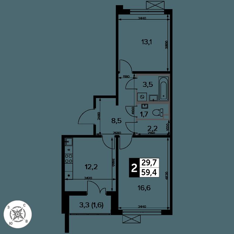 2-BD Apartment Sale, 59.4 sq. m. at Pervyi Leningradskiy, Pervy Leningradskiy Residential Complex, Moscow, Russia #2