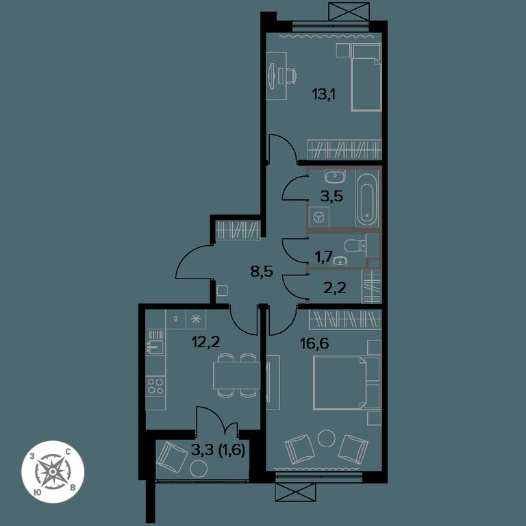2-BD Apartment Sale, 59.4平方米 at Pervyi Leningradskiy, Pervy Leningradskiy Residential Complex, Moscow, Russia #1