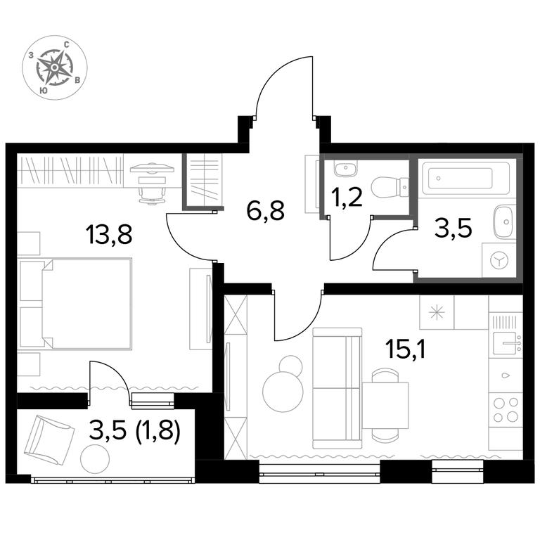 1-BD Apartment Sale, 42.4 sq. m. at Yzhnaya Bitsa, Yuzhnaya Bitsa Residential Complex, posyolok Bittsa, Leninskiy City District, Moscow Region, Russia #1 1-BD Apartment Sale, 42.4 sq. m. at Yzhnaya Bitsa, Yuzhnaya Bitsa Residential Complex, posyolok Bittsa, Leninskiy City District, Moscow Region, Russia #1