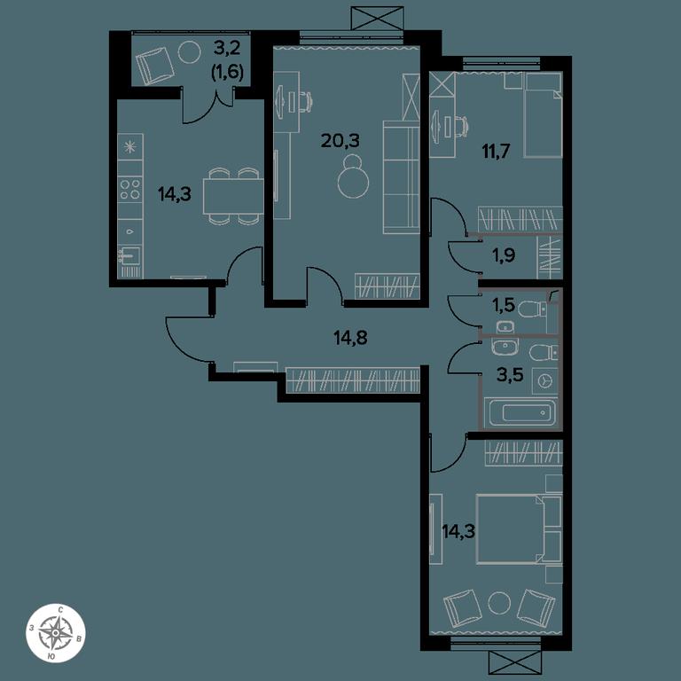 3-BD Apartment Sale, 83.7 sq. m. at Yzhnaya Bitsa, Yuzhnaya Bitsa Residential Complex, posyolok Bittsa, Leninskiy City District, Moscow Region, Russia #1 3-BD Apartment Sale, 83.7 sq. m. at Yzhnaya Bitsa, Yuzhnaya Bitsa Residential Complex, posyolok Bittsa, Leninskiy City District, Moscow Region, Russia #1