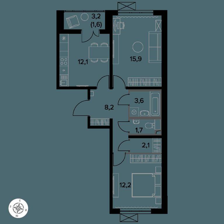 2-BD Apartment Sale, 57.4 sq. m. at Yzhnaya Bitsa, Yuzhnaya Bitsa Residential Complex, posyolok Bittsa, Leninskiy City District, Moscow Region, Russia #1