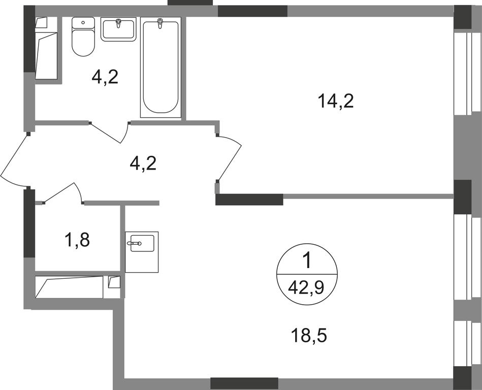 Apartment Sale, 42.9平方米 at Pervyi Moskovskiy, ulitsa Bianki, 1, Moskovskiy, Moscow, Russia #1