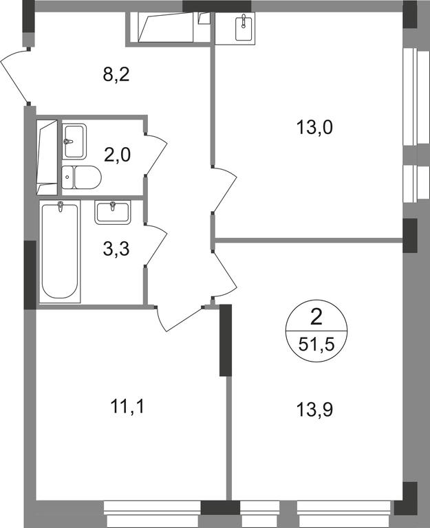 2-BD Apartment Sale, 51.5平方米 at Pervyi Moskovskiy, ulitsa Bianki, 1, Moskovskiy, Moscow, Russia #1