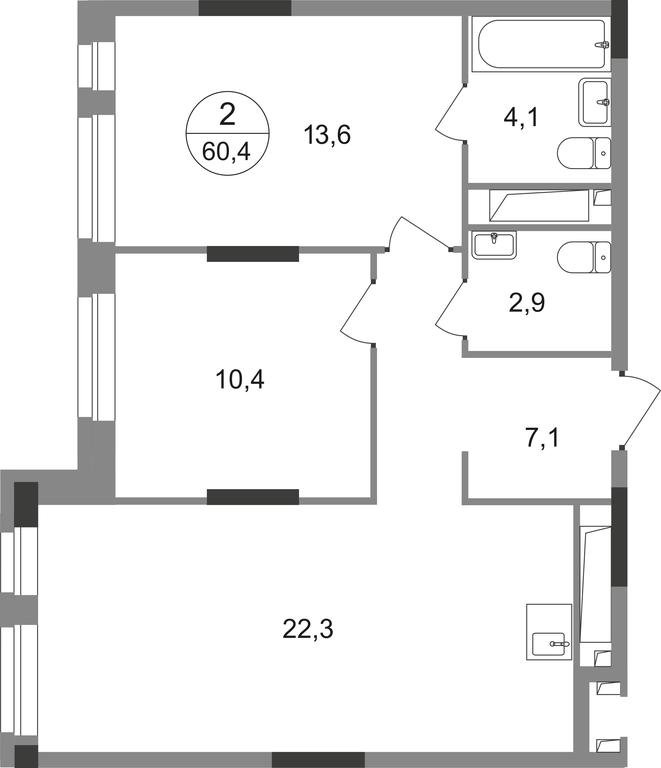 2-BD Apartment Sale, 60.4平方米 at Pervyi Moskovskiy, ulitsa Bianki, 1, Moskovskiy, Moscow, Russia #1