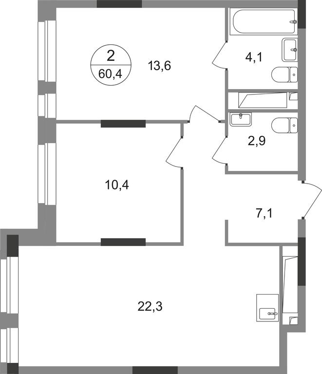 2-BD Apartment Sale, 60.4平方米 at Pervyi Moskovskiy, ulitsa Bianki, 1, Moskovskiy, Moscow, Russia #1