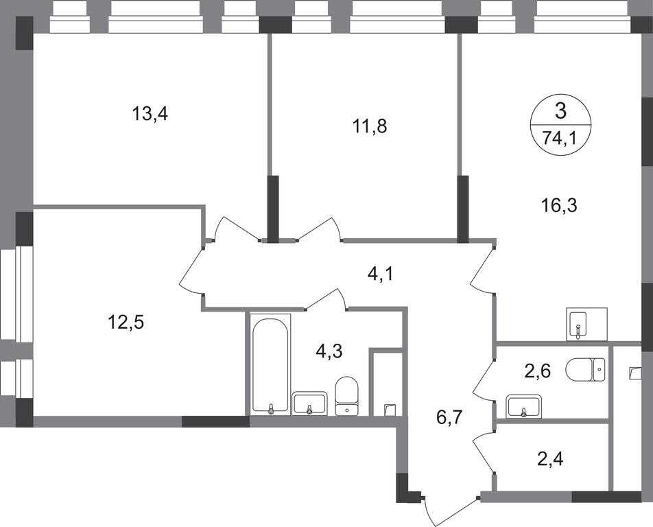 3-BD Apartment Sale, 74.1平方米 at Pervyi Moskovskiy, ulitsa Bianki, 1, Moskovskiy, Moscow, Russia #1
