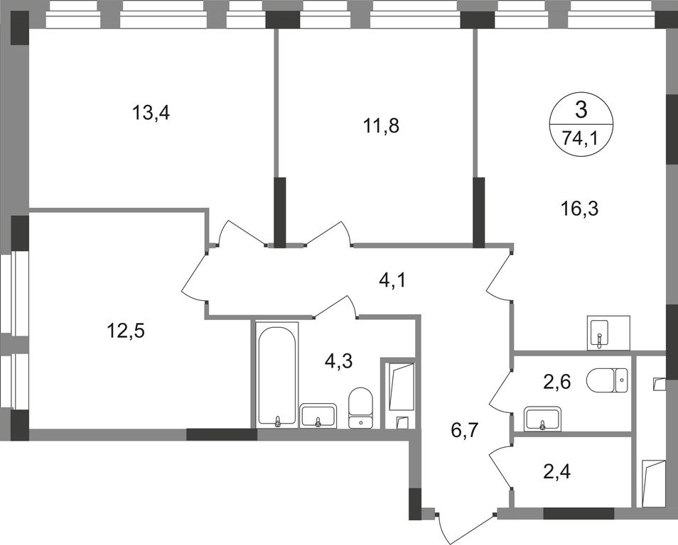 Продажа 3-комн. квартиры, 74,1 м² в ЖК «Первый Московский», улица Бианки, 1, Московский, Москва, Россия #1
