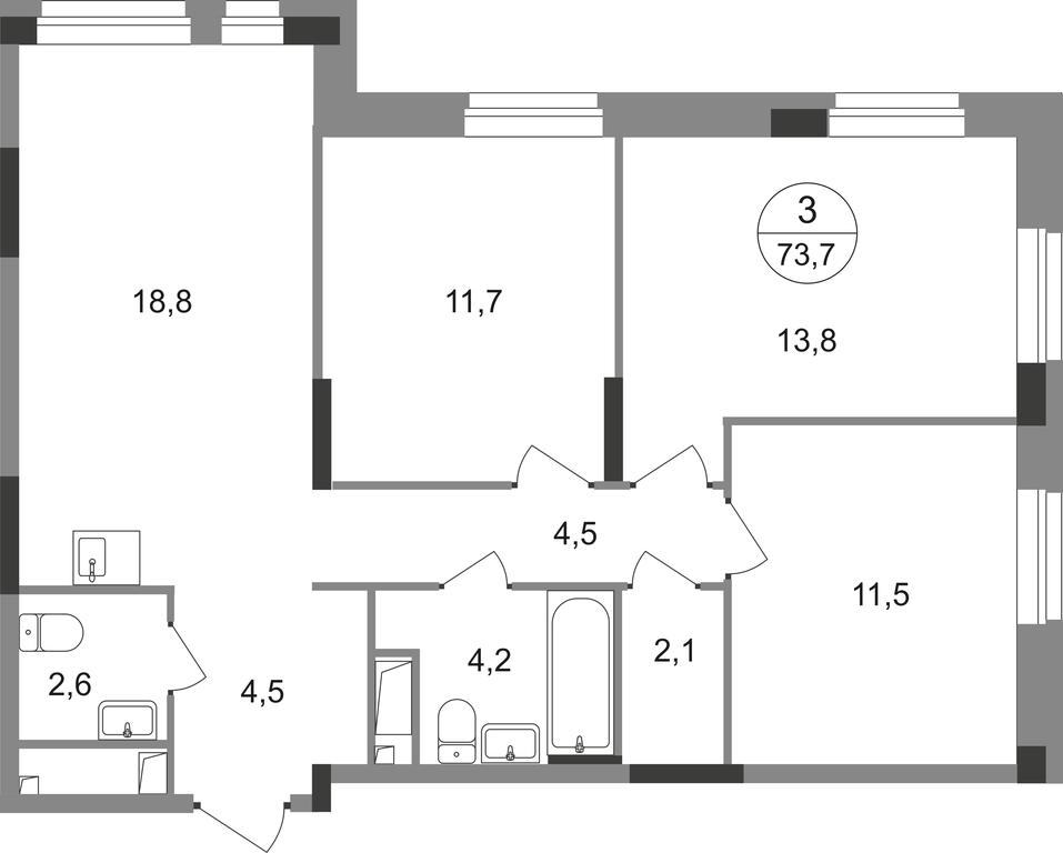 3-BD Apartment Sale, 73.7 sq. m. at Pervyi Moskovskiy, ulitsa Bianki, 1, Moskovskiy, Moscow, Russia #1