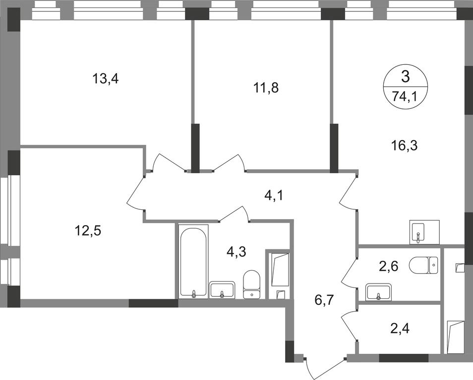 3-BD Apartment Sale, 74.1平方米 at Pervyi Moskovskiy, ulitsa Bianki, 1, Moskovskiy, Moscow, Russia #1