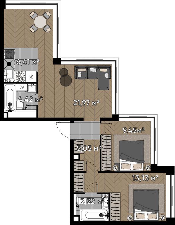 3-BD Apartment Sale, 63.75 sq. m. at Kvartal Serebryany Bor, Berzarina Street, Moscow, Russia #1 3-BD Apartment Sale, 63.75 sq. m. at Kvartal Serebryany Bor, Berzarina Street, Moscow, Russia #1