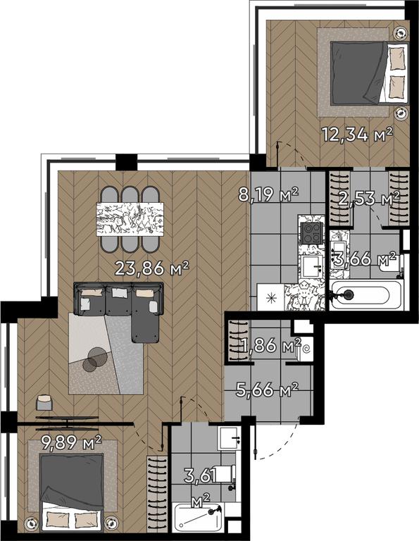 3-BD Apartment Sale, 71.6 sq. m. at Kvartal Serebryany Bor, Berzarina Street, Moscow, Russia #1