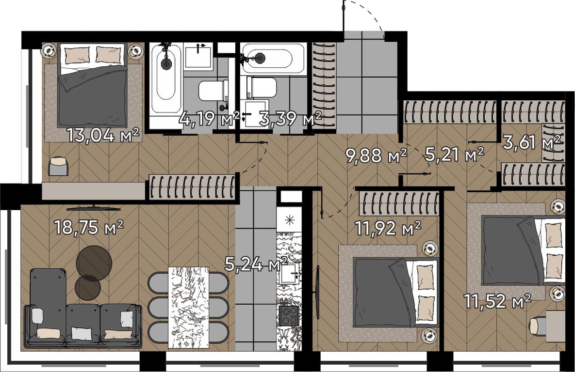 4-BD Apartment Sale, 86.75 sq. m. at Kvartal Serebryany Bor, Berzarina Street, Moscow, Russia #1 4-BD Apartment Sale, 86.75 sq. m. at Kvartal Serebryany Bor, Berzarina Street, Moscow, Russia #1