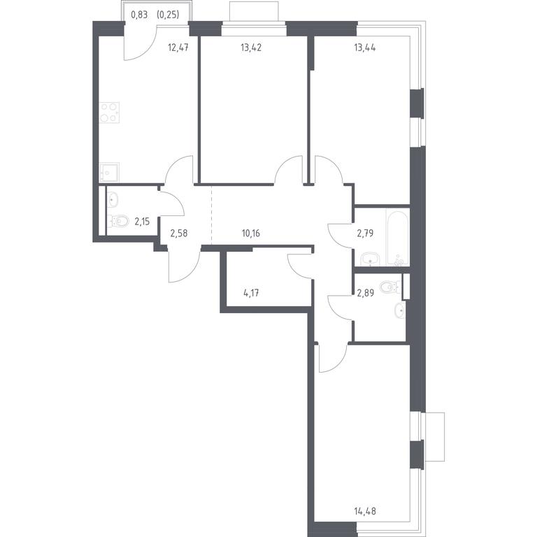 2-BD Apartment Sale, 78.8平方米 at Novoe Vidnoe, Kalinovka Village, Leninskiy City District, Moscow Region, Russia #1