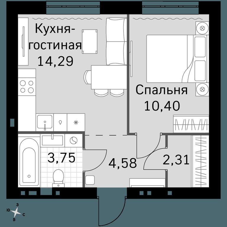 Продажа 1-комн. квартиры, 35,33 м² в ЖК «Жаворонки Клаб», жилой комплекс Аккорд Смарт-квартал, деревня Митькино, Одинцовский городской округ, Московская область, Россия #1
