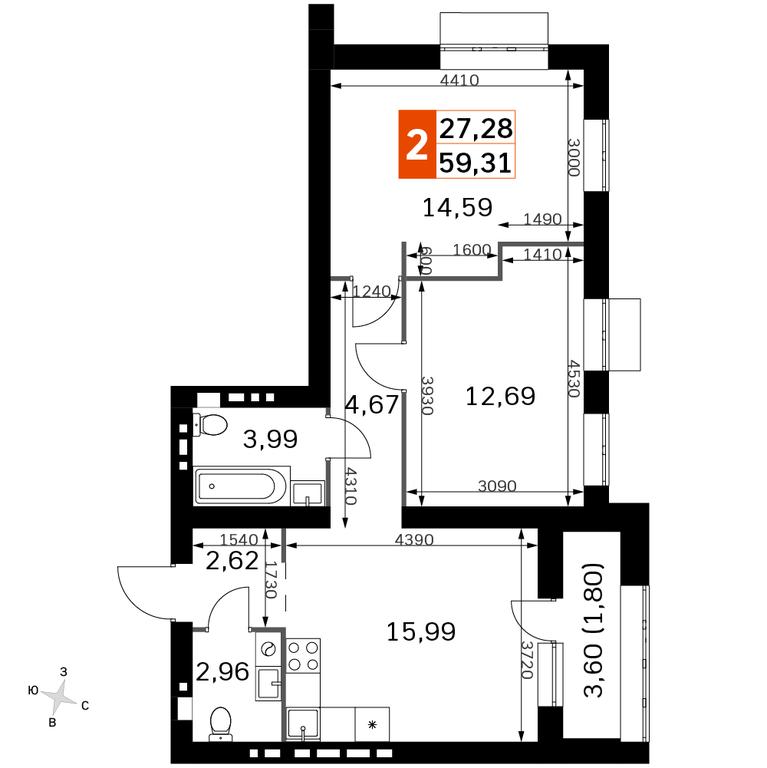 2-BD Apartment Sale, 59.31平方米 at Zhavoronki Club, zhiloy kompleks Akkord Smart-kvartal, Mitkino Village, Odintsovskiy City District, Moscow Region, Russia #2 2-BD Apartment Sale, 59.31平方米 at Zhavoronki Club, zhiloy kompleks Akkord Smart-kvartal, Mitkino Village, Odintsovskiy City District, Moscow Region, Russia #2