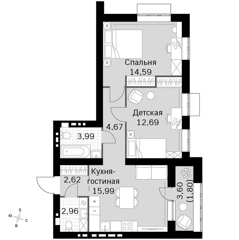 2-BD Apartment Sale, 59.31平方米 at Zhavoronki Club, zhiloy kompleks Akkord Smart-kvartal, Mitkino Village, Odintsovskiy City District, Moscow Region, Russia #1 2-BD Apartment Sale, 59.31平方米 at Zhavoronki Club, zhiloy kompleks Akkord Smart-kvartal, Mitkino Village, Odintsovskiy City District, Moscow Region, Russia #1