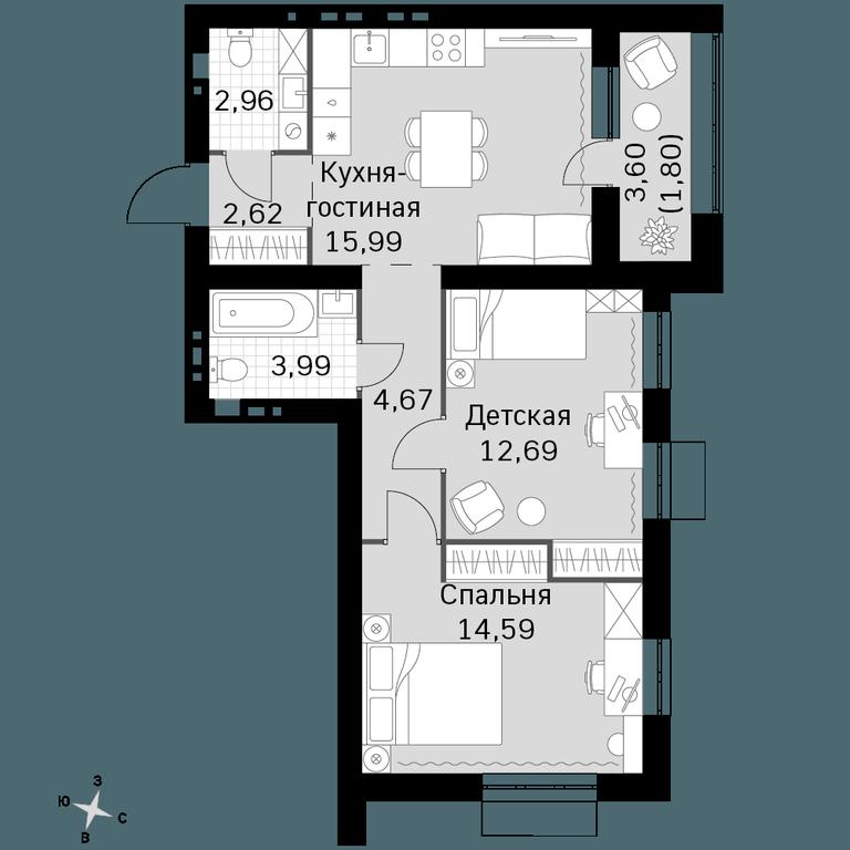 2-BD Apartment Sale, 59.31 sq. m. at Zhavoronki Club, zhiloy kompleks Akkord Smart-kvartal, Mitkino Village, Odintsovskiy City District, Moscow Region, Russia #1 2-BD Apartment Sale, 59.31 sq. m. at Zhavoronki Club, zhiloy kompleks Akkord Smart-kvartal, Mitkino Village, Odintsovskiy City District, Moscow Region, Russia #1