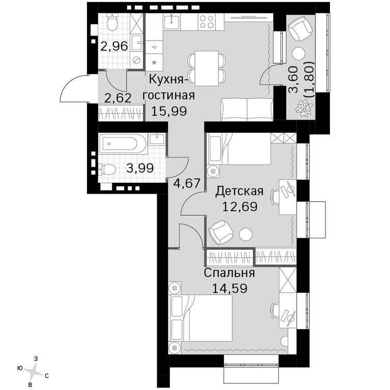 2-BD Apartment Sale, 59.31平方米 at Zhavoronki Club, zhiloy kompleks Akkord Smart-kvartal, Mitkino Village, Odintsovskiy City District, Moscow Region, Russia #1 2-BD Apartment Sale, 59.31平方米 at Zhavoronki Club, zhiloy kompleks Akkord Smart-kvartal, Mitkino Village, Odintsovskiy City District, Moscow Region, Russia #1