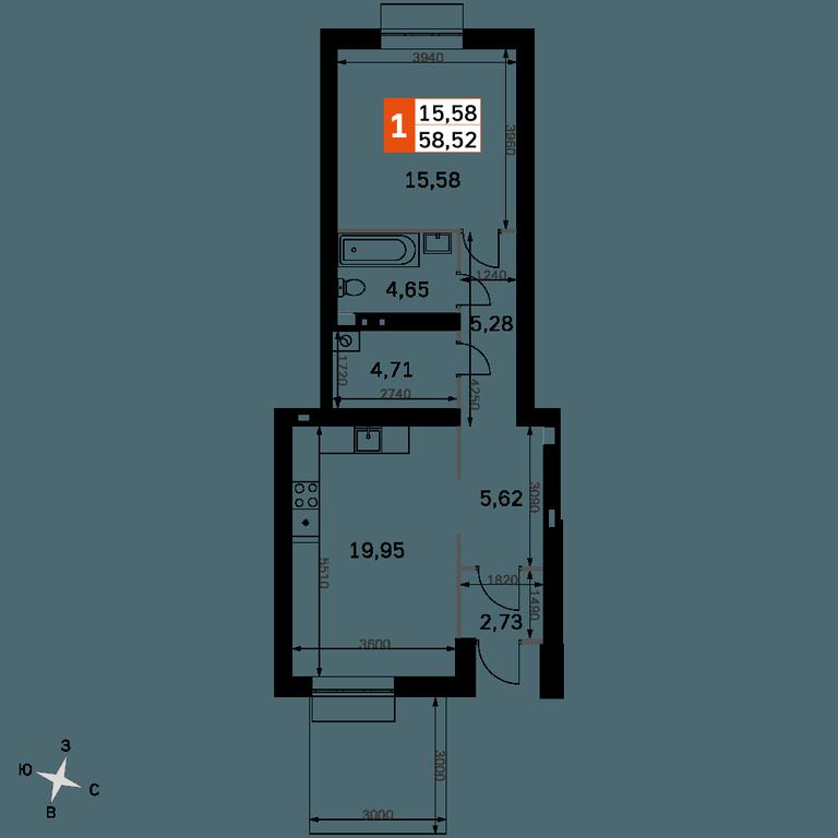 2-BD Apartment Sale, 58.52平方米 at Zhavoronki Club, zhiloy kompleks Akkord Smart-kvartal, Mitkino Village, Odintsovskiy City District, Moscow Region, Russia #2