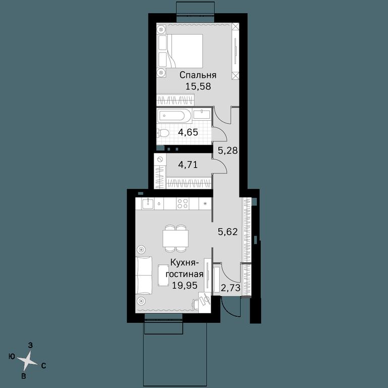 2-BD Apartment Sale, 58.52平方米 at Zhavoronki Club, zhiloy kompleks Akkord Smart-kvartal, Mitkino Village, Odintsovskiy City District, Moscow Region, Russia #1