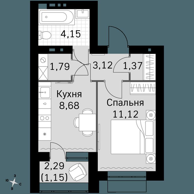 1-BD Apartment Sale, 31.38平方米 at Zhavoronki Club, zhiloy kompleks Akkord Smart-kvartal, Mitkino Village, Odintsovskiy City District, Moscow Region, Russia #1