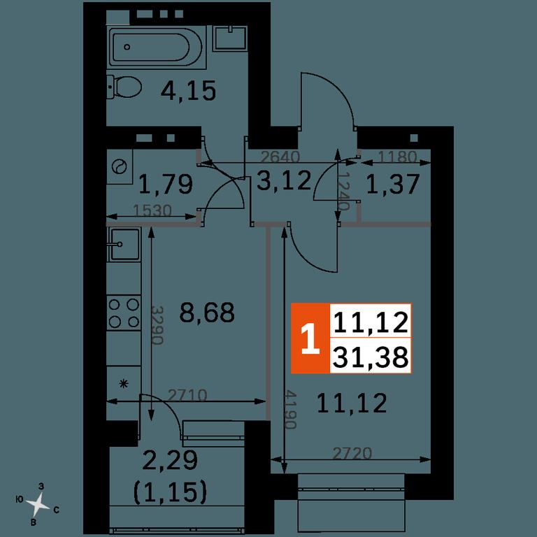 1-BD Apartment Sale, 31.38平方米 at Zhavoronki Club, zhiloy kompleks Akkord Smart-kvartal, Mitkino Village, Odintsovskiy City District, Moscow Region, Russia #2