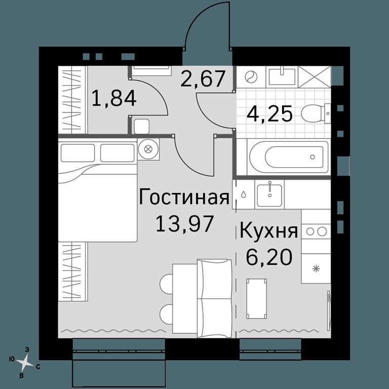 Apartment Sale, 28.93 sq. m. at Zhavoronki Club, zhiloy kompleks Akkord Smart-kvartal, Mitkino Village, Odintsovskiy City District, Moscow Region, Russia #1