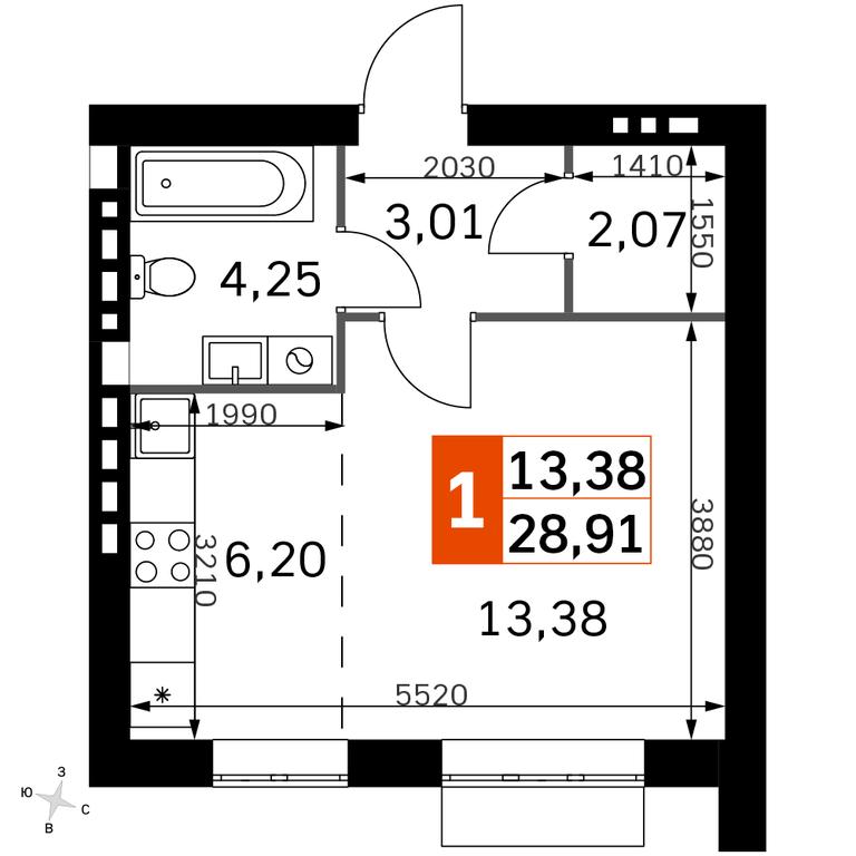 Apartment Sale, 28.91平方米 at Zhavoronki Club, zhiloy kompleks Akkord Smart-kvartal, Mitkino Village, Odintsovskiy City District, Moscow Region, Russia #2 Apartment Sale, 28.91平方米 at Zhavoronki Club, zhiloy kompleks Akkord Smart-kvartal, Mitkino Village, Odintsovskiy City District, Moscow Region, Russia #2