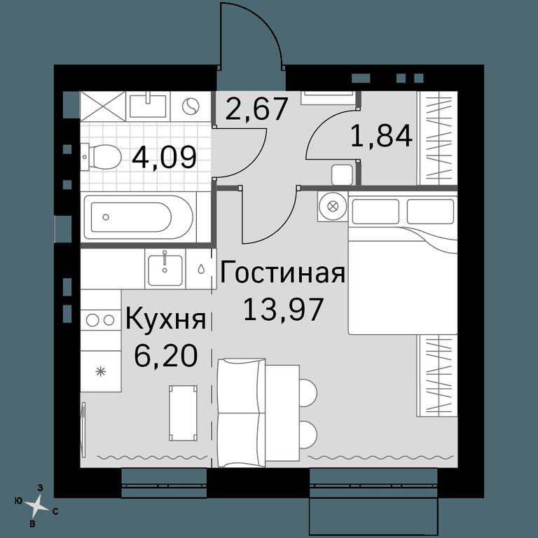 Apartment Sale, 28.77平方米 at Zhavoronki Club, zhiloy kompleks Akkord Smart-kvartal, Mitkino Village, Odintsovskiy City District, Moscow Region, Russia #1