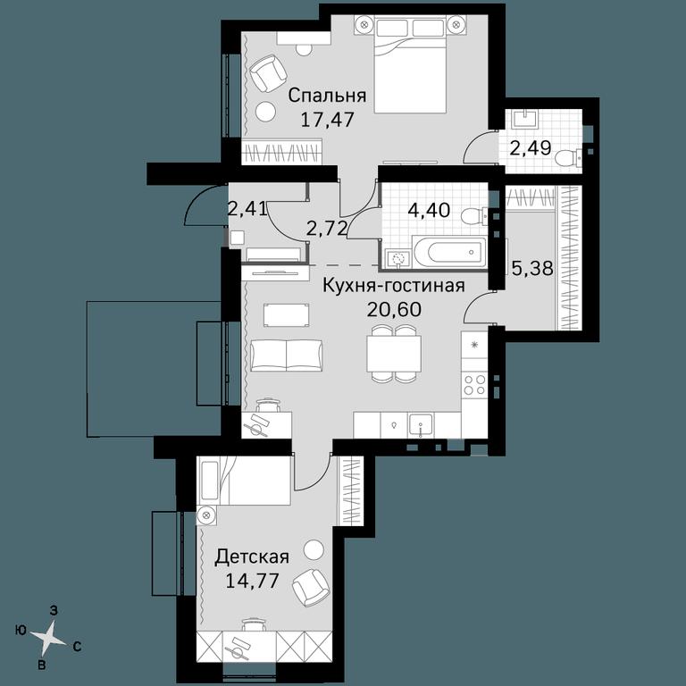 2-BD Apartment Sale, 70.24 sq. m. at Zhavoronki Club, zhiloy kompleks Akkord Smart-kvartal, Mitkino Village, Odintsovskiy City District, Moscow Region, Russia #1 2-BD Apartment Sale, 70.24 sq. m. at Zhavoronki Club, zhiloy kompleks Akkord Smart-kvartal, Mitkino Village, Odintsovskiy City District, Moscow Region, Russia #1